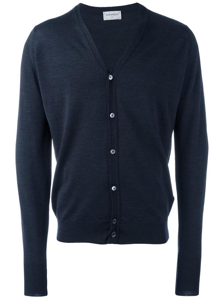John Smedley V-neck Cardigan, Men's, Size: Large, Grey, Merino