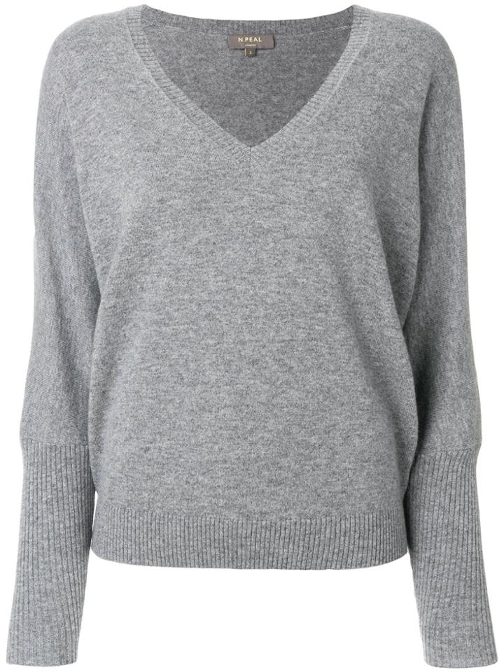 N.peal Ribbed Sleeve V-neck Sweater - Grey