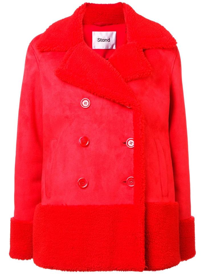 Stand Short Buttoned Coat - Red
