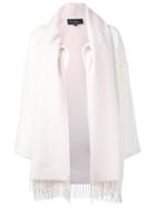 Salvatore Ferragamo Fringed Scarf Detail Coat, Women's, Size: Small, White, Cashmere