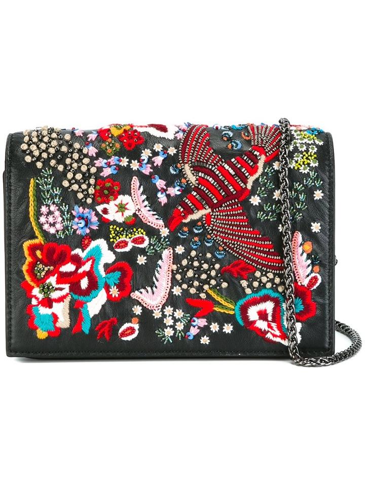 Alice+olivia Embroidered Bird Shoulder Bag, Women's, Black