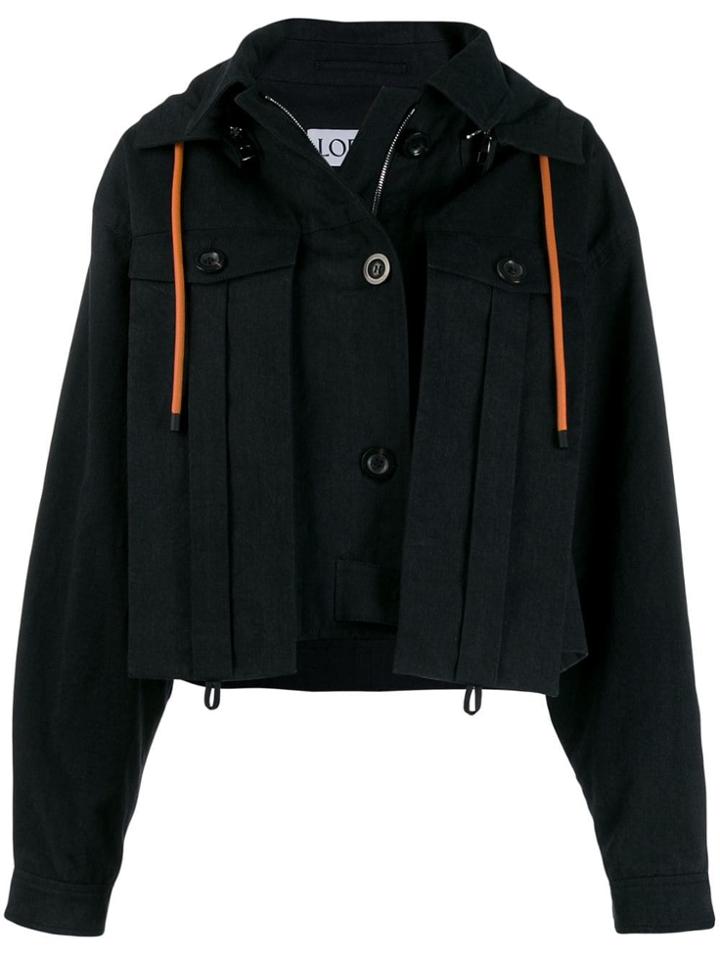 Loewe Hooded Cropped Jacket - Black