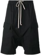 Rick Owens Drawstring Pod Cargo Shorts, Men's, Size: 50, Black, Cotton/rubber