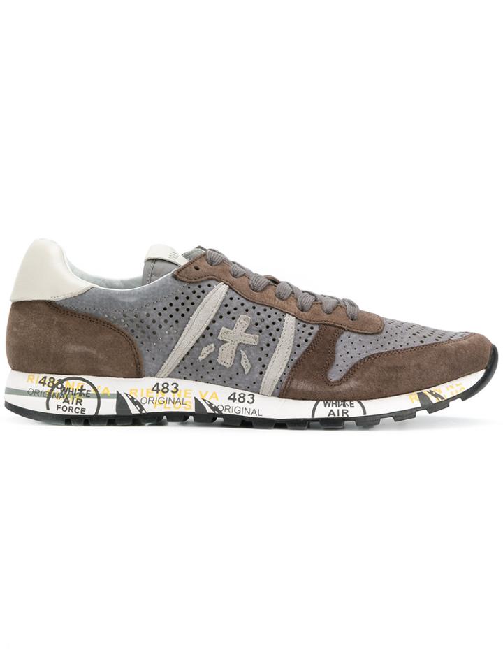 White Premiata Perforated Lace-up Sneakers - Grey