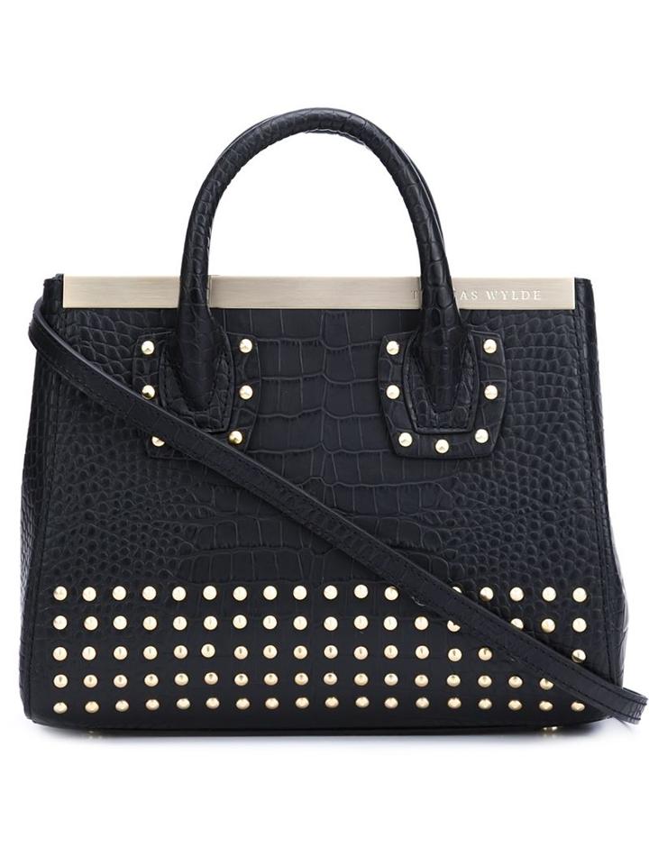 Thomas Wylde Studded Tote, Women's, Black, Calf Leather