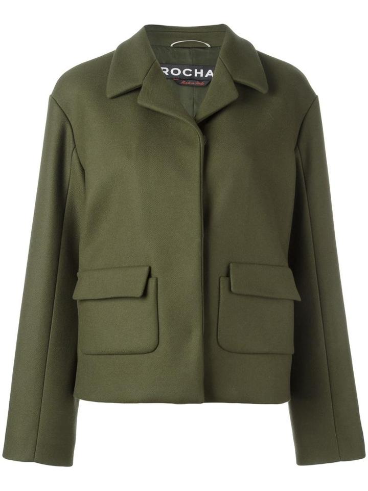 Rochas Single Breasted Cropped Jacket, Women's, Size: 40, Green, Wool/polyamide/cashmere/silk