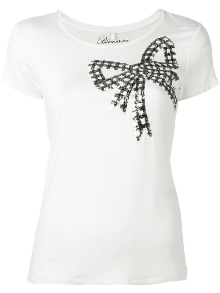 Blumarine Sequin Ribbon T-shirt, Women's, Size: 48, White, Viscose/spandex/elastane
