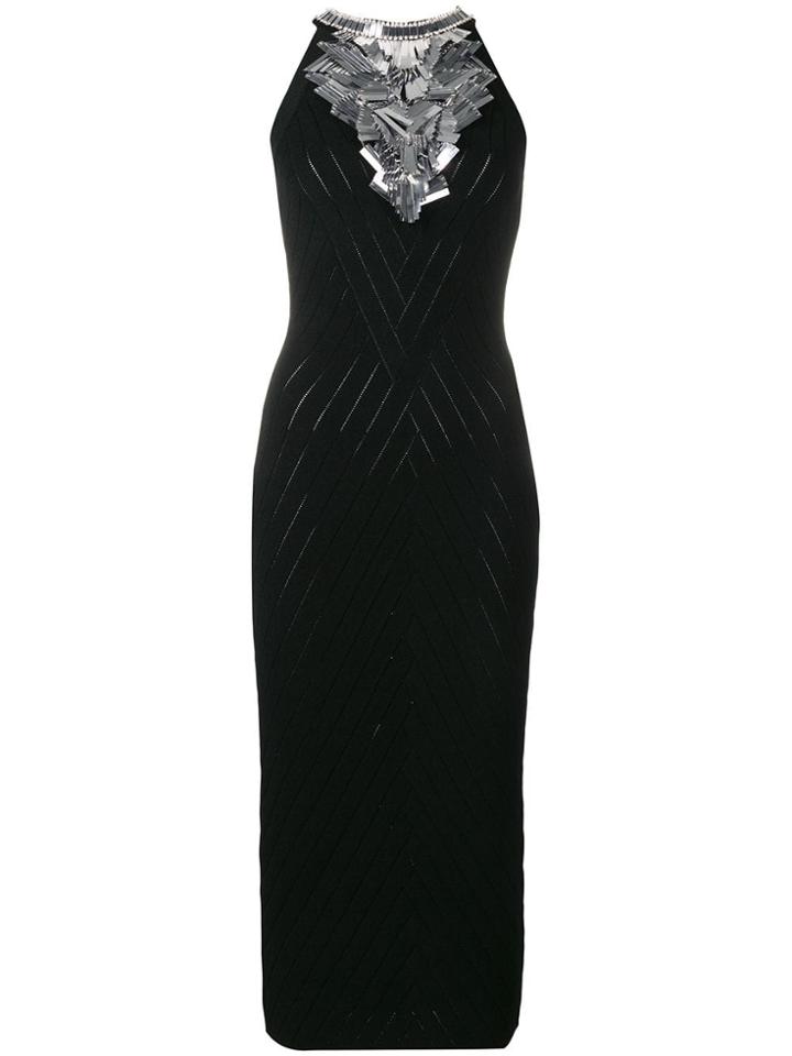 Balmain Embroidered Knit Dress - Black