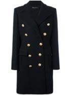 Balmain Double Breasted Coat, Women's, Size: 40, Blue, Cotton/viscose/cashmere/virgin Wool