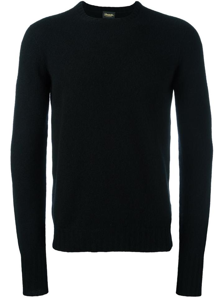 Drumohr Crew Neck Fine Knit Jumper, Men's, Size: 48, Black, Cashmere