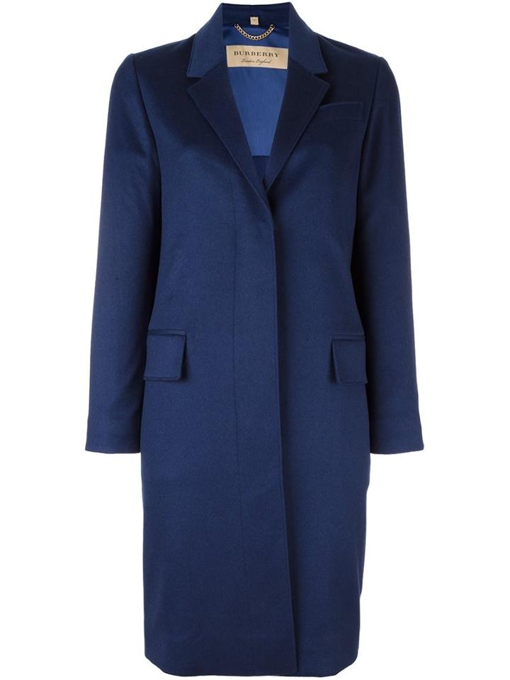 Burberry Single Breasted Coat, Women's, Size: 6, Blue, Acetate/cupro/cashmere