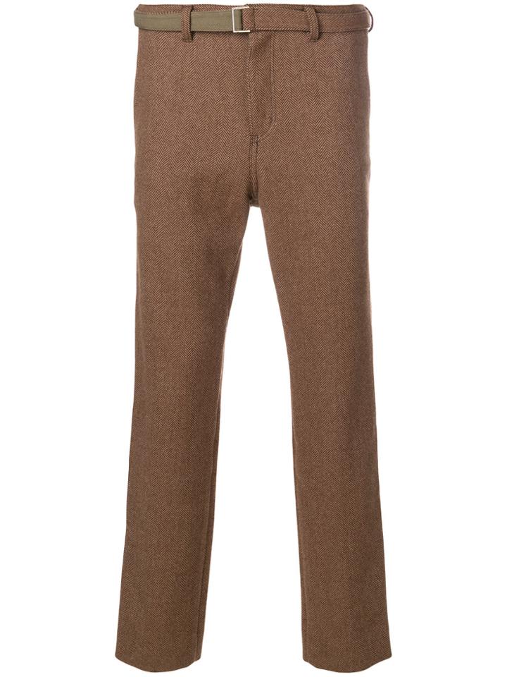 Sacai Herringbone Belted Trousers - Brown