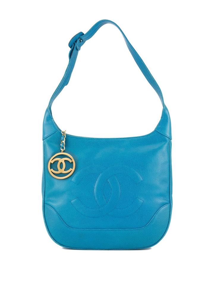 Chanel Vintage Caviar Skin Big Cc Stitch One Shoulder Bag - Blue