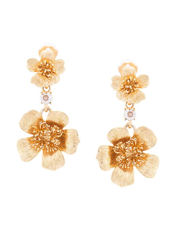 Oscar De La Renta Flower Drop Earrings - Yellow & Orange