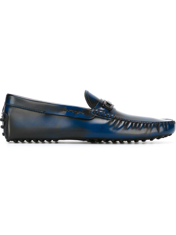 Tod S Distressed Loafers, Men's, Size: 9.5, Blue, Leather/rubber