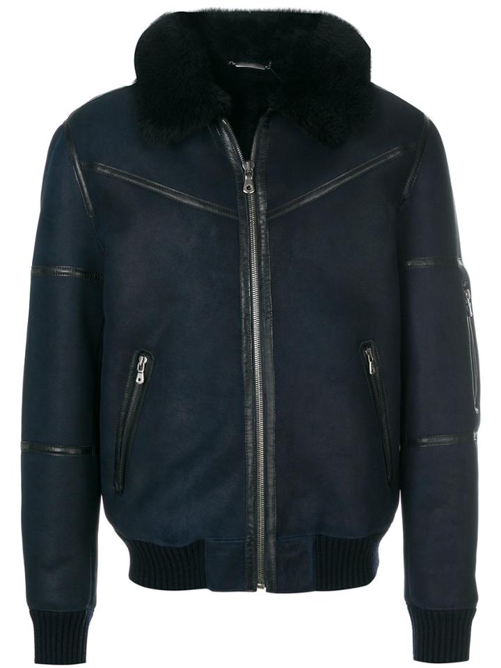 Dolce & Gabbana Stitch Detailed Bomber Jacket - Blue