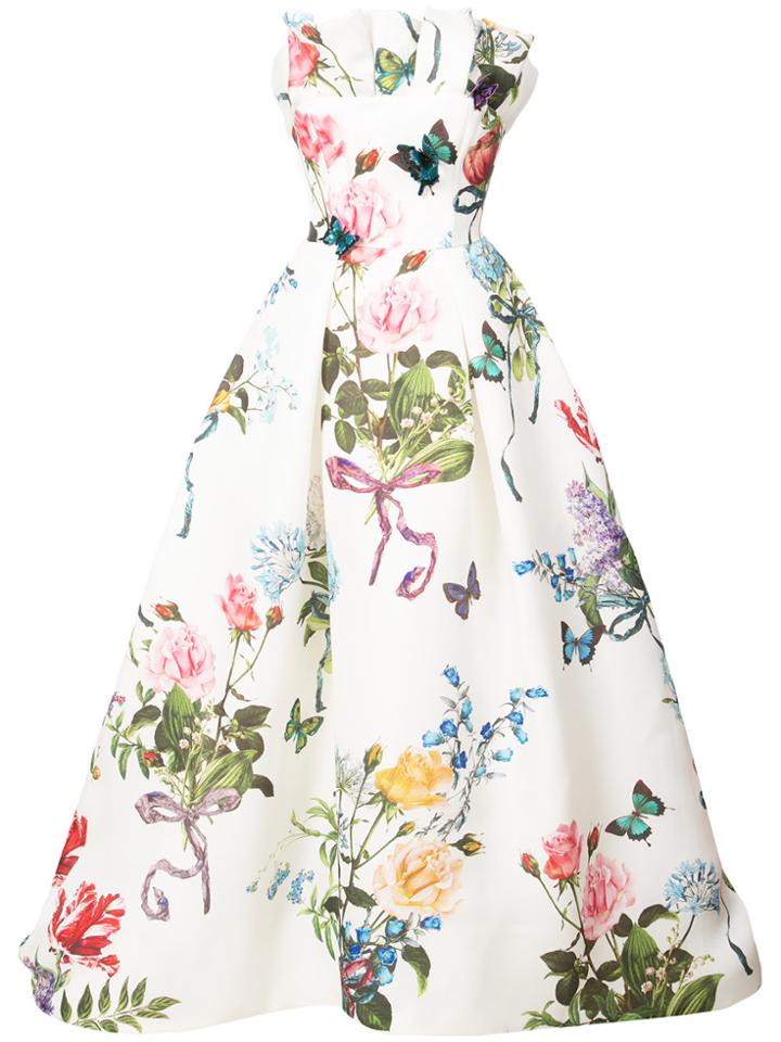 Monique Lhuillier Floral Print Flared Dress - White