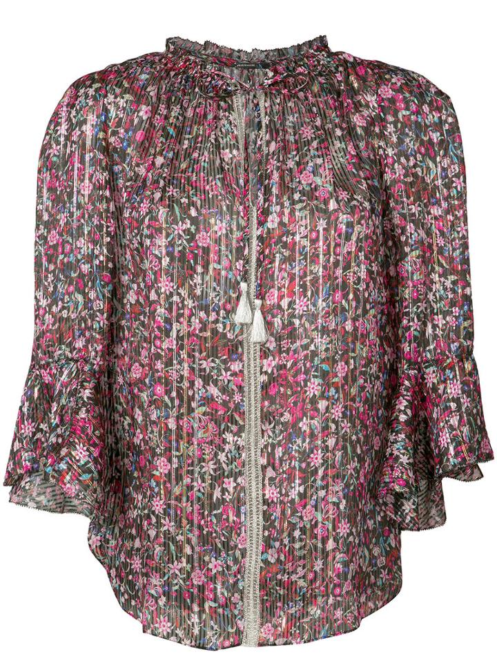 Elie Tahari - Pleated Floral Blouse - Women - Silk/metal (other) - M, Pink/purple, Silk/metal (other)