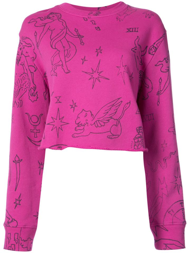 The Elder Statesman Printed Raw Cropped Sweatshirt - Pink & Purple