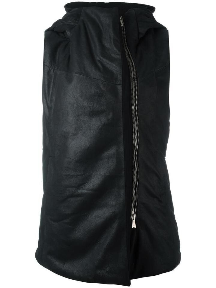 10sei0otto Hooded Sleeveless Biker Jacket, Women's, Size: 42, Grey, Leather/cotton/wool/polyamide