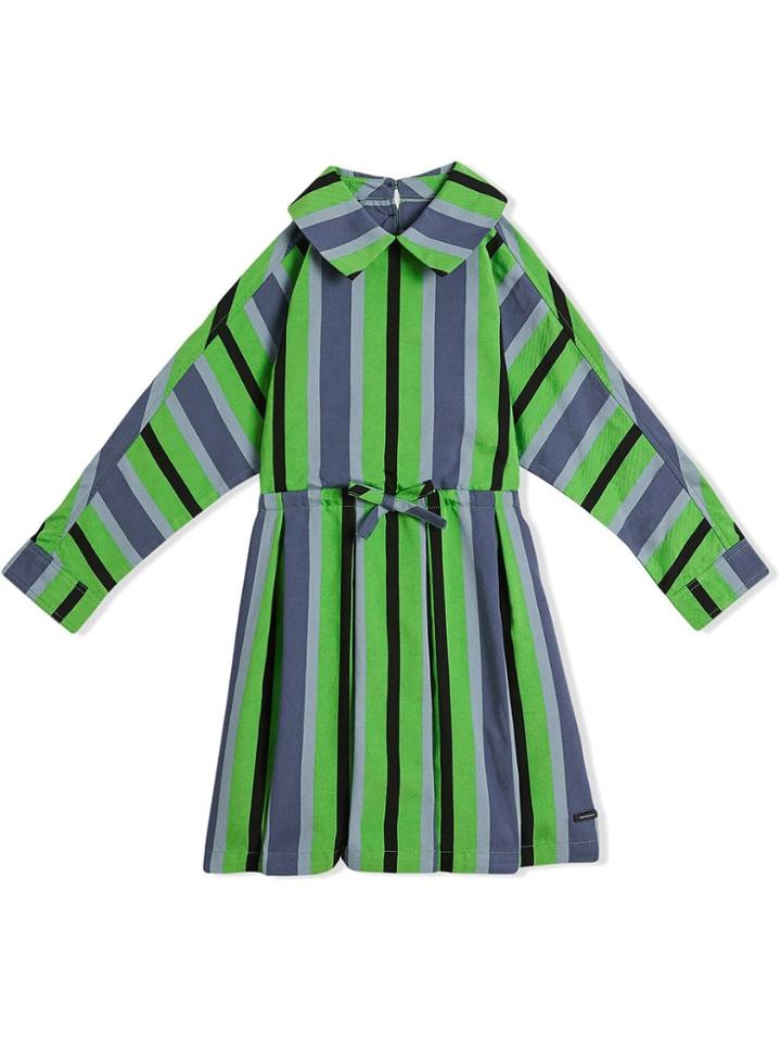 Burberry Kids Striped Drawcord Dress - Green