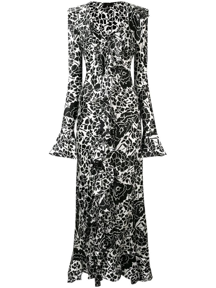 De La Vali Floral Print Long Dress - Black