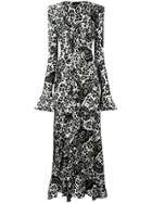 De La Vali Floral Print Long Dress - Black