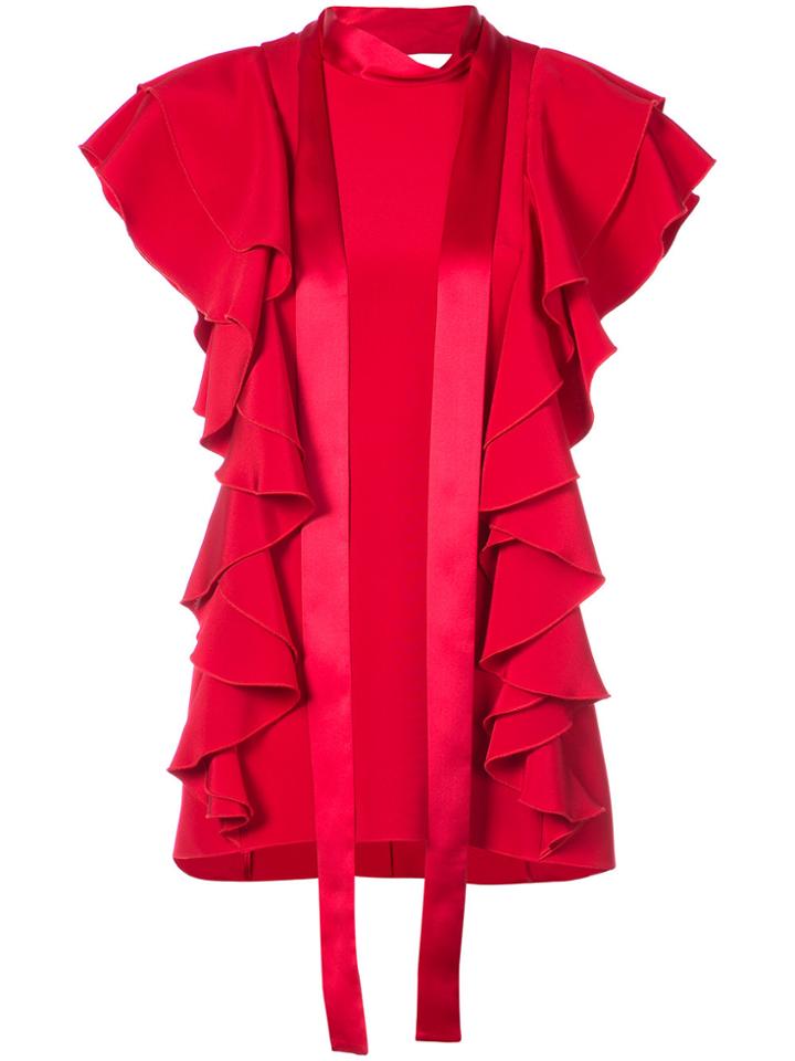 Adam Lippes Ruffled Tie-neck Blouse - Red