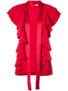 Adam Lippes Ruffled Tie-neck Blouse - Red