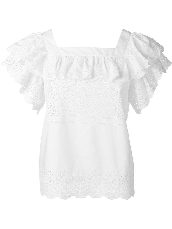 Philosophy Di Lorenzo Serafini Broderie Anglaise Panel Blouse, Women's, Size: 44, White, Cotton