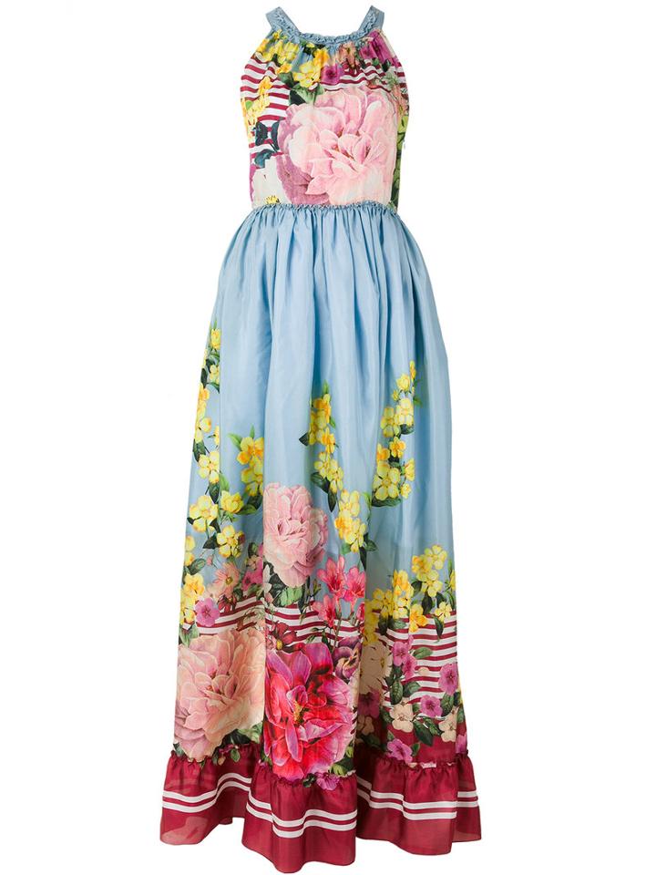 Blugirl - Long Sleeveless Floral Dress - Women - Silk/polyester - 42, Blue, Silk/polyester