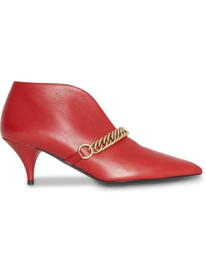 Burberry Link Detail Leather Ankle Boots - Red