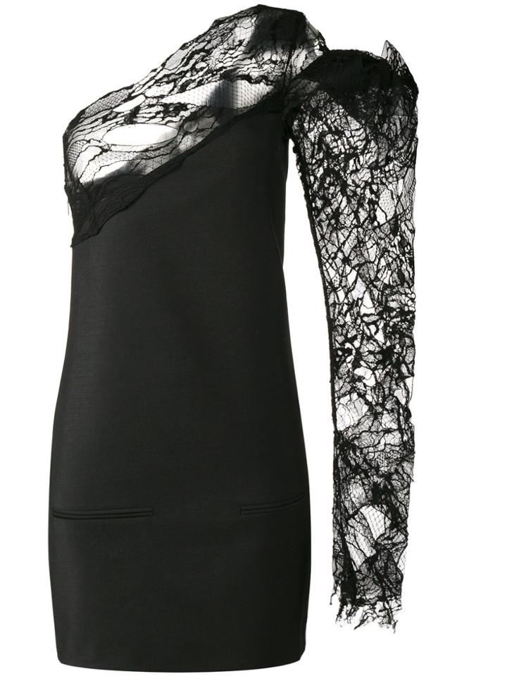 Saint Laurent One Shoulder Asymmetric Dress - Black