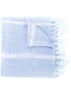 Yohji Yamamoto - Striped Frayed Scarf - Unisex - Cotton/ramie/wool - One Size, Blue, Cotton/ramie/wool