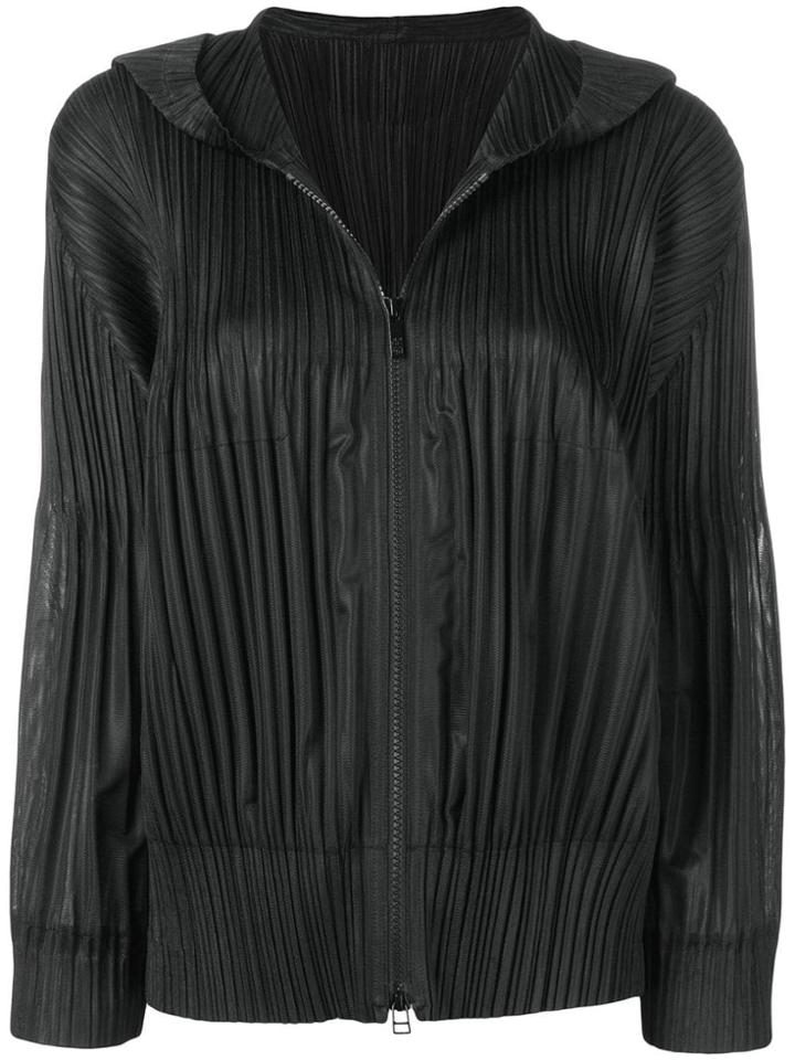 Pleats Please By Issey Miyake Hooded Zip-up Jacket - Black