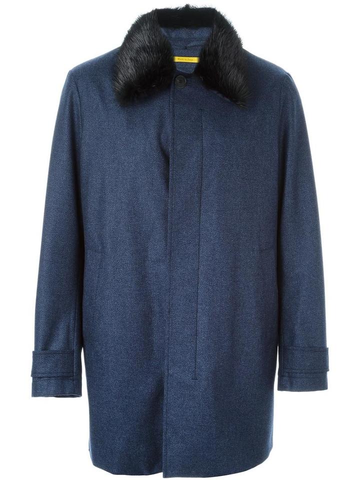 Canali Beaver Fur Collar Coat, Men's, Size: 54, Blue, Cashmere/polyester/beaver Fur/rabbit Fur