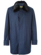 Canali Beaver Fur Collar Coat, Men's, Size: 54, Blue, Cashmere/polyester/beaver Fur/rabbit Fur