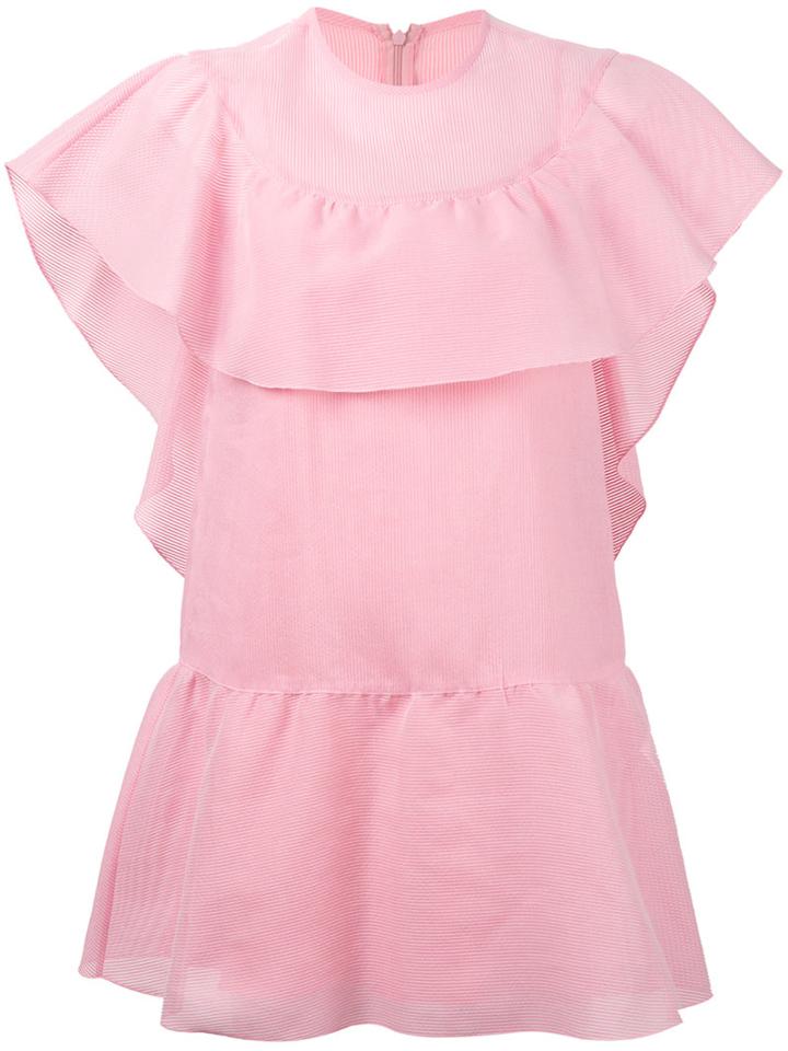 Red Valentino - Frill Sleeve Short Dress - Women - Silk/cotton/polyester - 40, Pink/purple, Silk/cotton/polyester