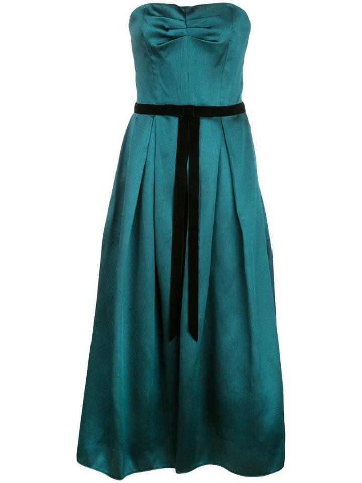 Marchesa Notte Satin Flared Dress - Green