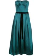 Marchesa Notte Satin Flared Dress - Green