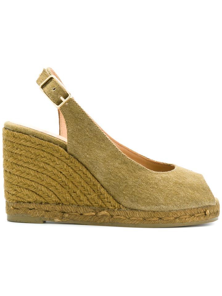Castañer Peep Toe Espadrille Wedges - Green