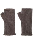 Undercover Ribbed Fingerless Gloves - Brown