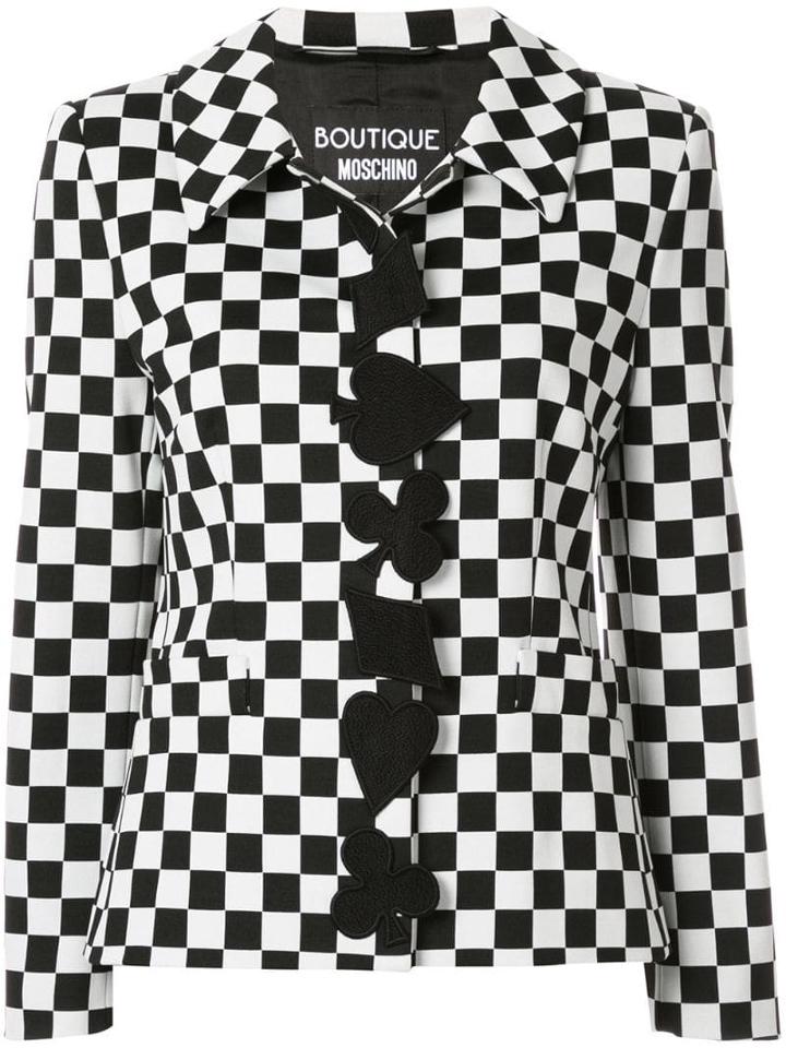 Boutique Moschino Fitted Check Print Jacket - White