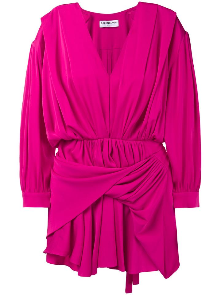 Balenciaga - V-neck Uplifted Dress - Women - Silk - 42, Pink/purple, Silk