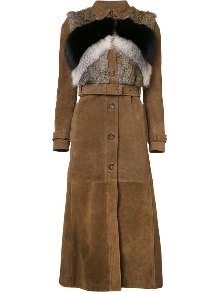 Red Valentino Belted Fur Panel Coat - Brown