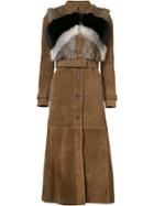 Red Valentino Belted Fur Panel Coat - Brown