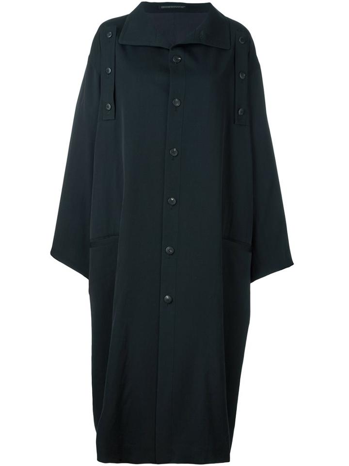 Yohji Yamamoto Single Breasted Oversized Coat, Women's, Size: 2, Black, Cotton/cupro/wool