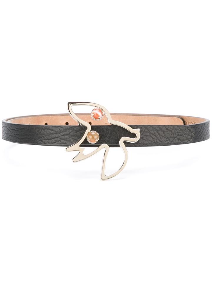 Red Valentino Bird Buckle Belt, Women's, Size: Medium, Black, Calf Leather