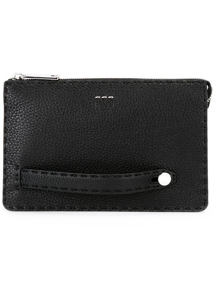 Fendi Wrist Strap Clutch, Men's, Black, Calf Leather