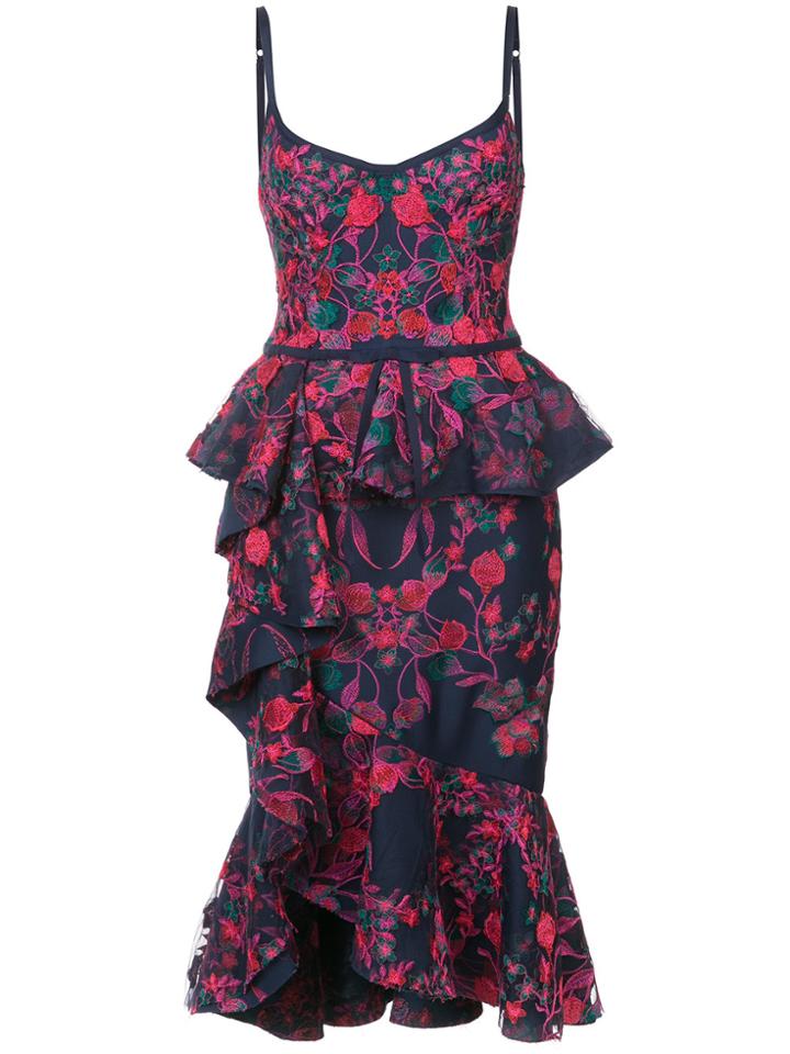 Marchesa Notte Floral Shift Midi Dress - Blue